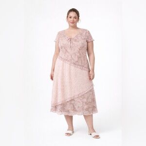 Ombre Pink Floral Lace Layered Dress Size 16 Romantic Cottagecore